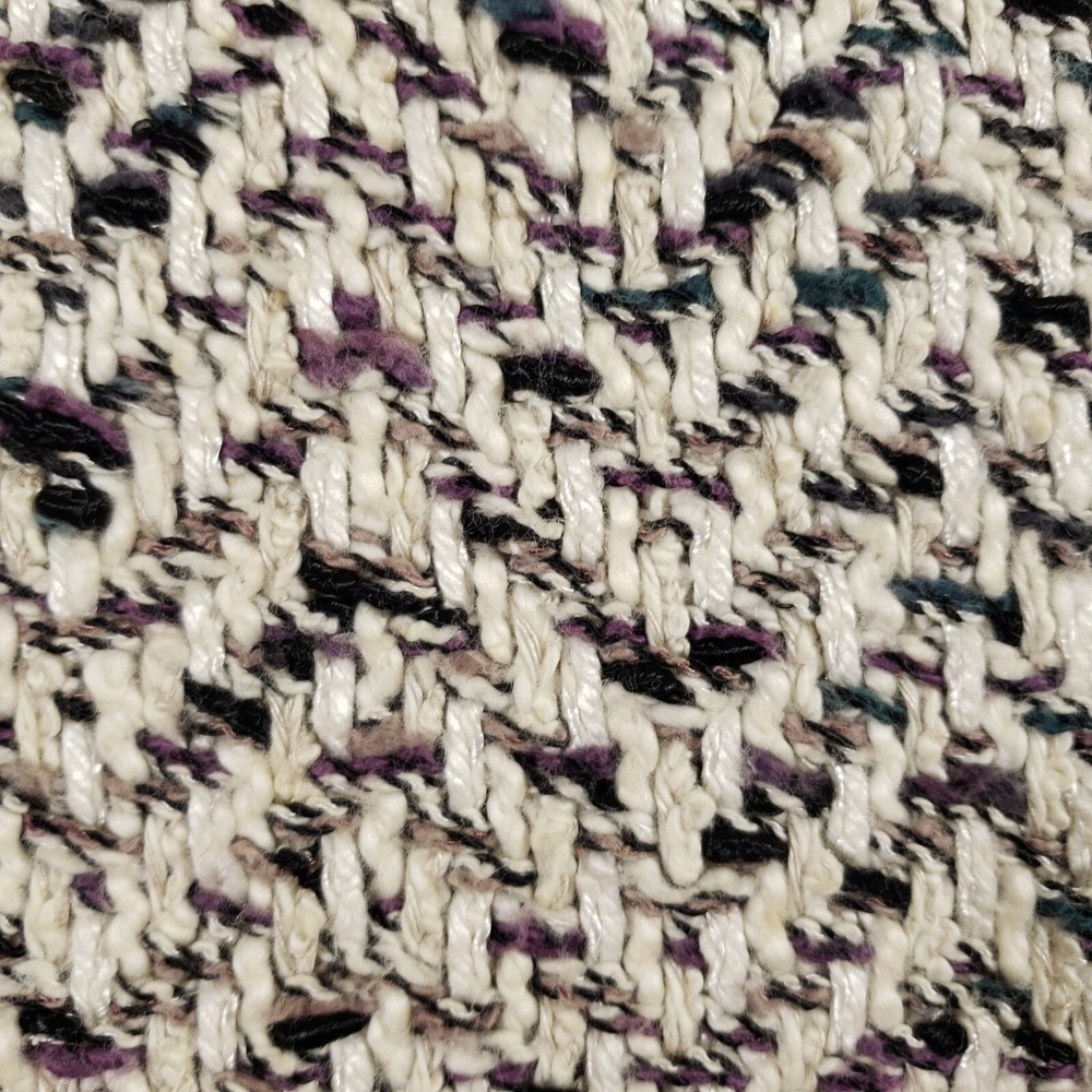 Faye Volk Scarf Women OS Cream Textured Chevron Silk Blend Hand Knit Fringe Art - Picture 4 of 7